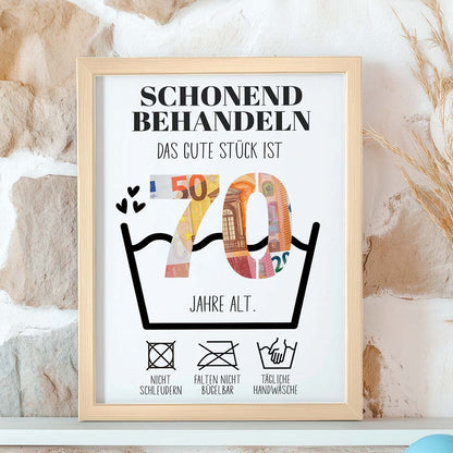 Geldgeschenk 70. Geburtstag im Holzrahmen Herzensprojekt Manufaktur