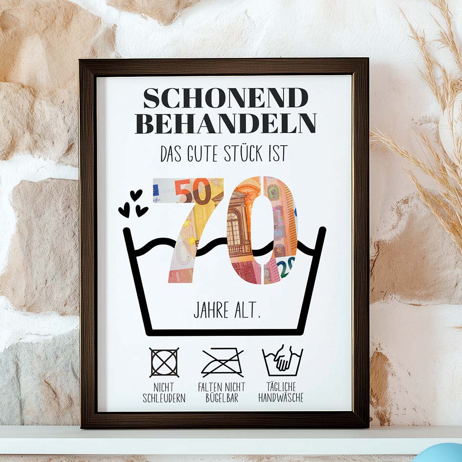 Geldgeschenk 70. Geburtstag im Holzrahmen Herzensprojekt Manufaktur
