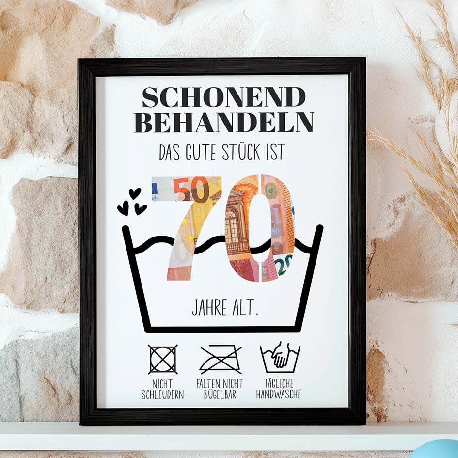 Geldgeschenk 70. Geburtstag im Holzrahmen Herzensprojekt Manufaktur