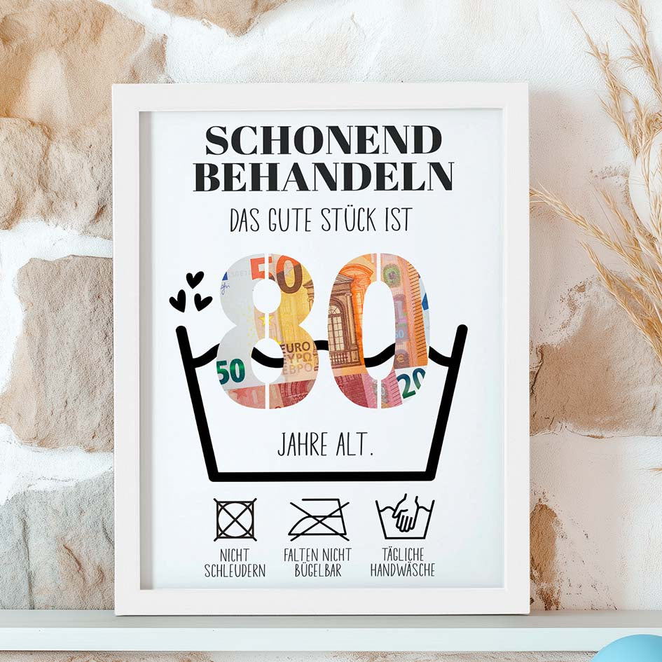 Geldgeschenk 80. Geburtstag im Holzrahmen Herzensprojekt Manufaktur