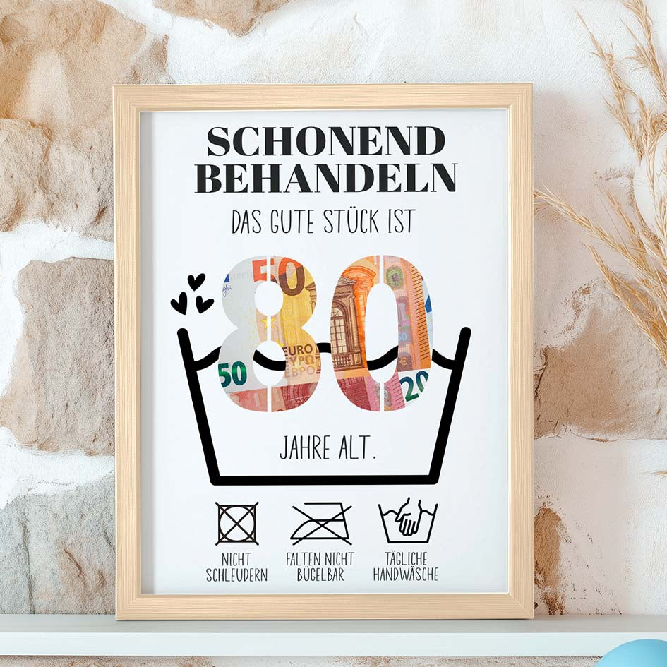 Geldgeschenk 80. Geburtstag im Holzrahmen Herzensprojekt Manufaktur