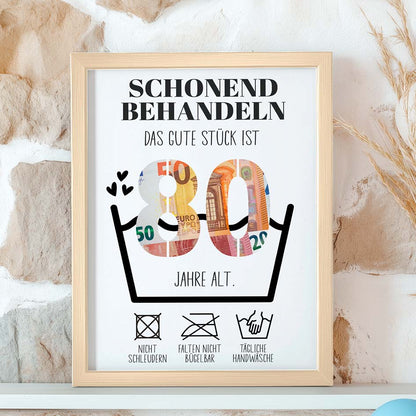 Geldgeschenk 80. Geburtstag im Holzrahmen Herzensprojekt Manufaktur