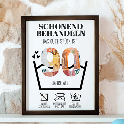 Geldgeschenk 90. Geburtstag im Holzrahmen Herzensprojekt Manufaktur