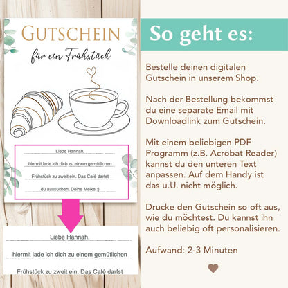 Frühstück Gutscheinvorlage Herzensprojekt Manufaktur