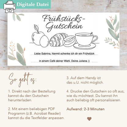 Frühstück Gutschein Vorlage Herzensprojekt Manufaktur