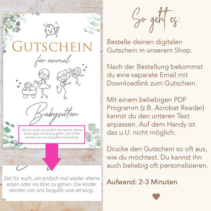 Babysitten Gutschein Herzensprojekt Manufaktur