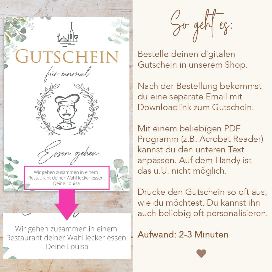 Gutscheinvorlage Essen gehen Herzensprojekt Manufaktur