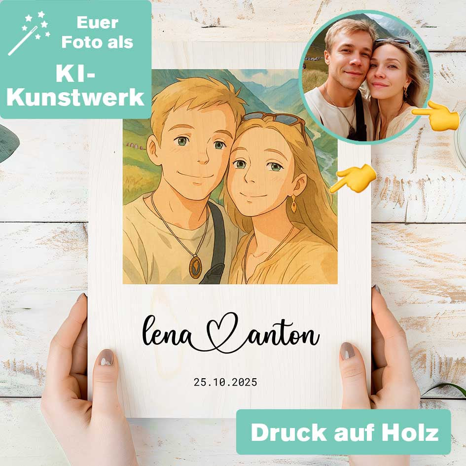 AI Kunstwerk auf Holz Herzensprojekt Manufaktur