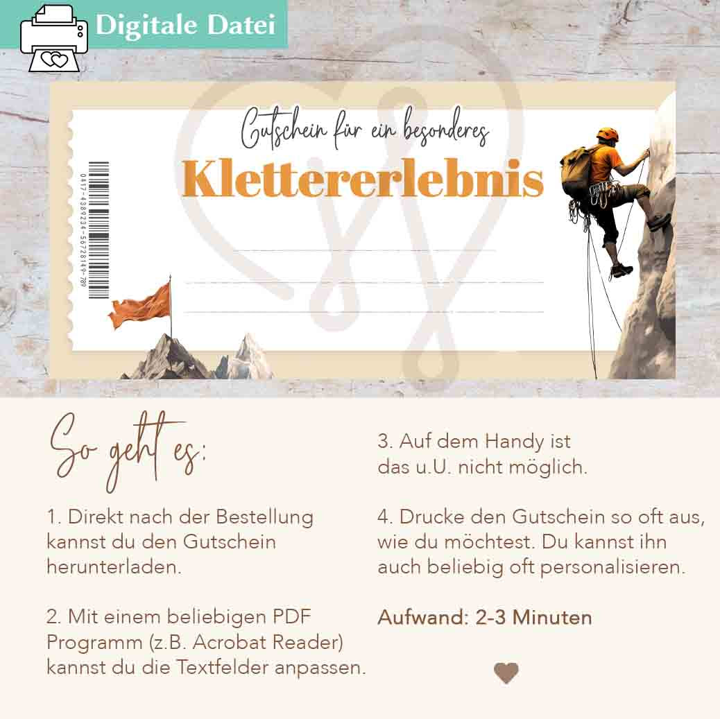 Klettergutschein Vorlage Herzensprojekt Manufaktur