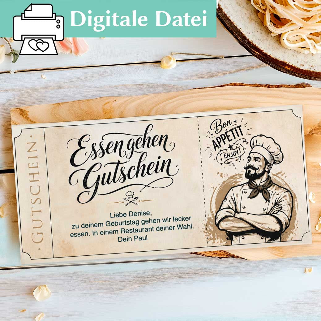 Essen gehen Gutschein Vorlage Herzensprojekt Manufaktur