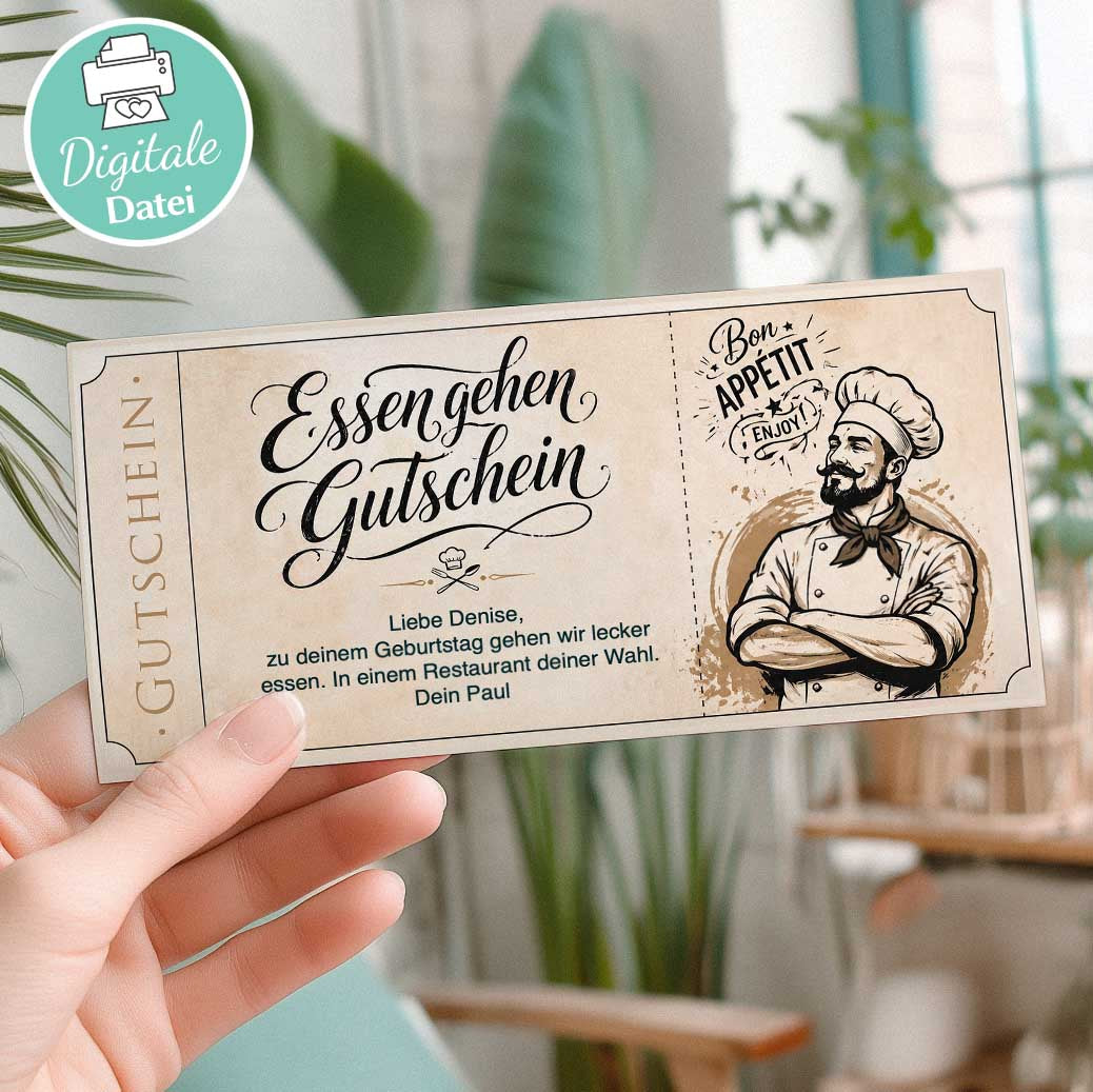 Essen gehen Gutschein Vorlage Herzensprojekt Manufaktur