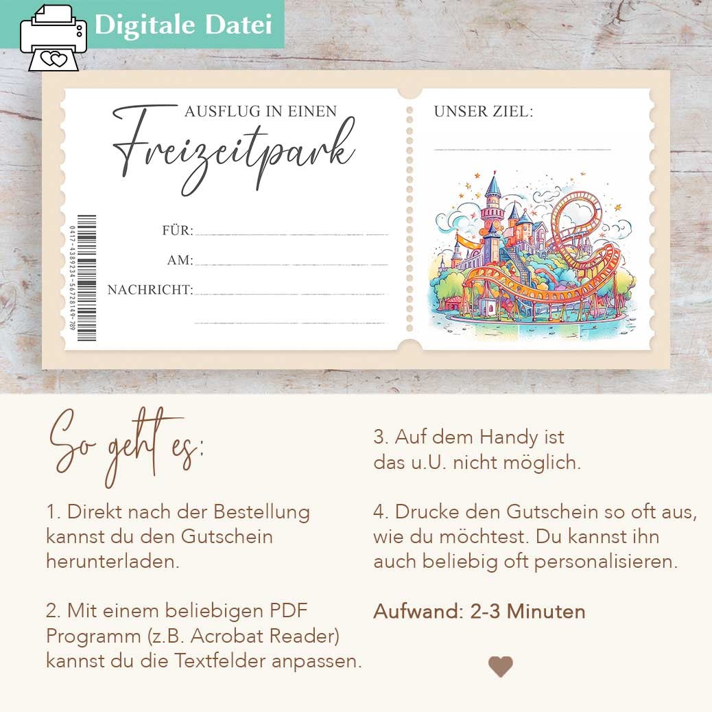 Freizeitpark Gutscheinvorlage Herzensprojekt Manufaktur