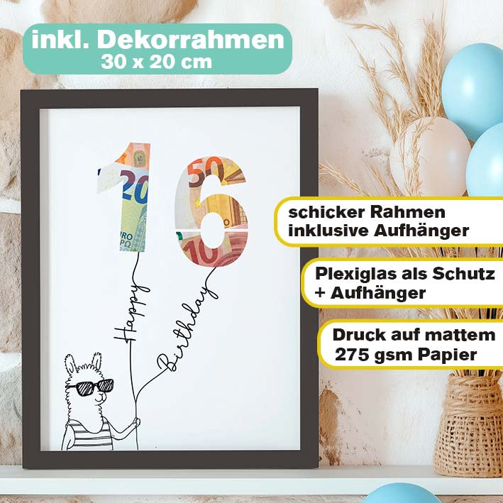 Geldgeschenk zum 16. Geburtstag im Rahmen merchOne