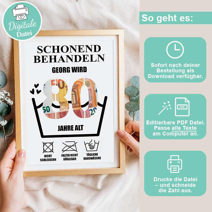 Geldgeschenk 80ster - Editierbar Herzensprojekt Manufaktur