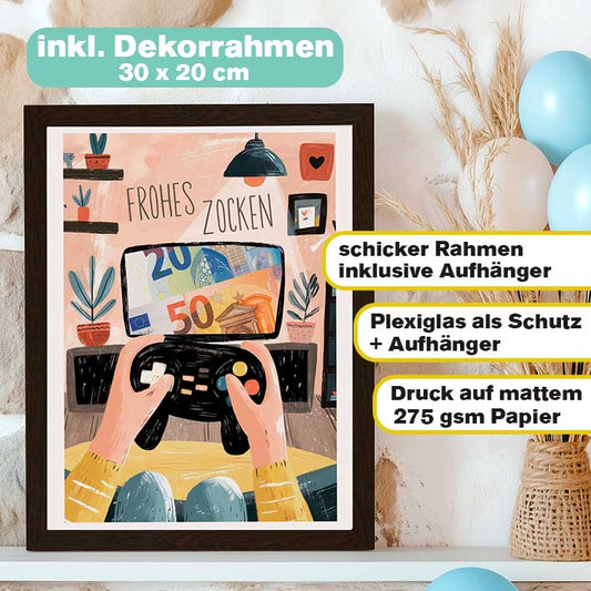 Geldgeschenk Gaming im Rahmen merchOne