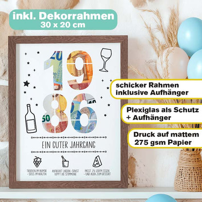 Geldgeschenk Geburtstag 1986 im Rahmen