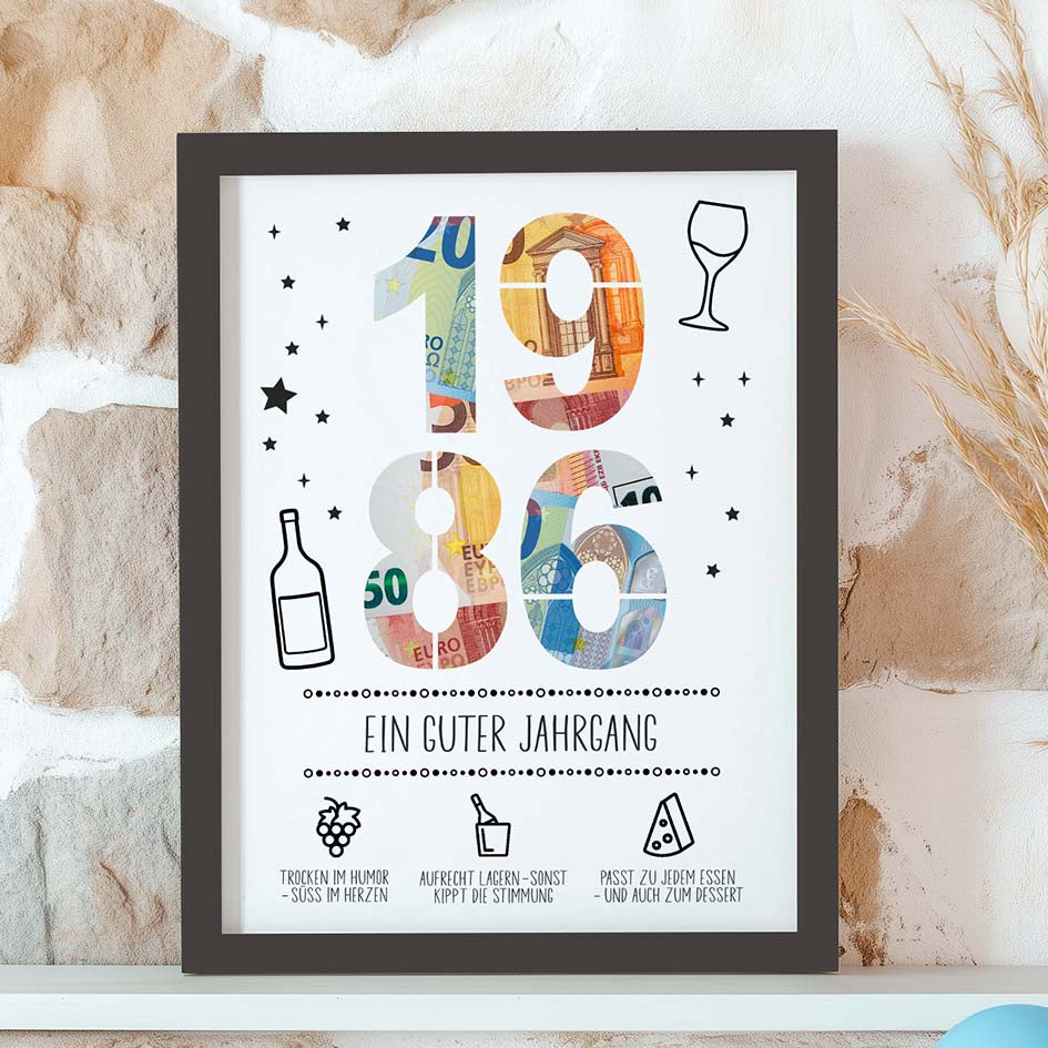 Geldgeschenk Geburtstag 1986 im Rahmen