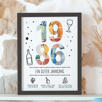 Geldgeschenk Geburtstag 1986 im Rahmen