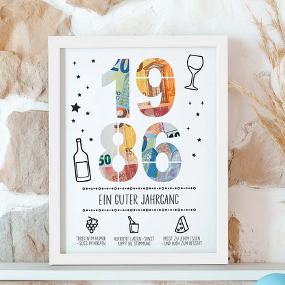 Geldgeschenk Geburtstag 1986 im Rahmen