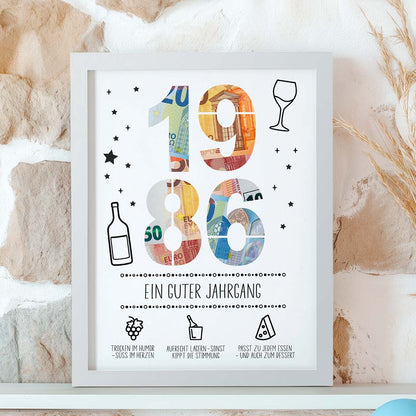 Geldgeschenk Geburtstag 1986 im Rahmen