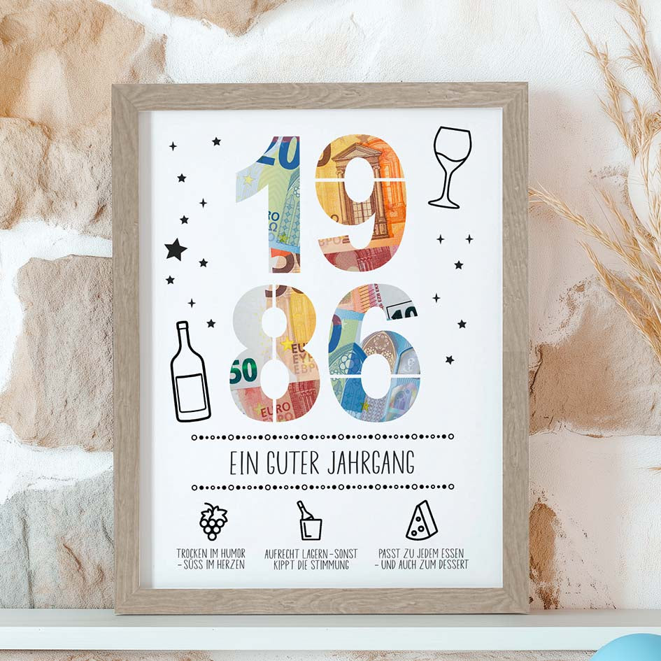 Geldgeschenk Geburtstag 1986 im Rahmen