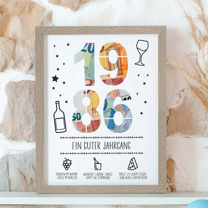 Geldgeschenk Geburtstag 1986 im Rahmen