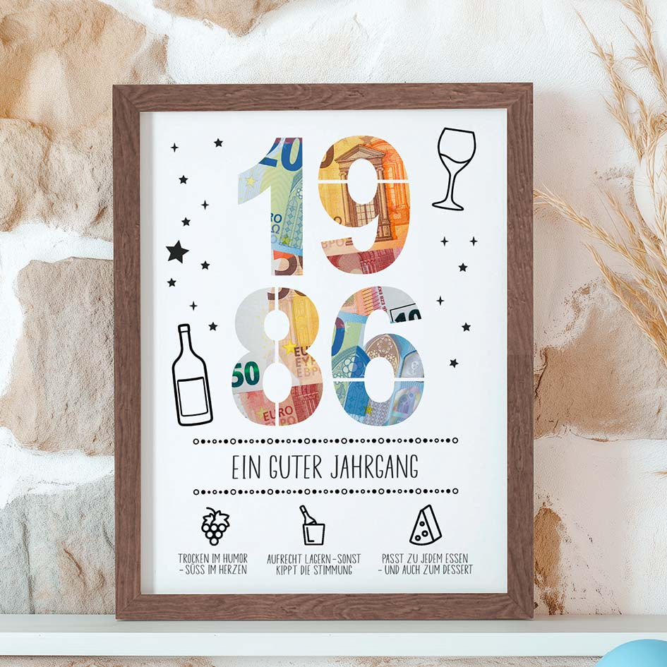 Geldgeschenk Geburtstag 1986 im Rahmen