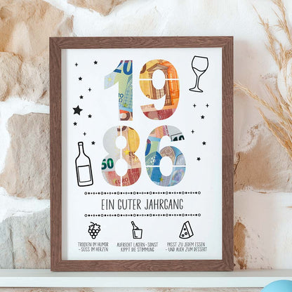 Geldgeschenk Geburtstag 1986 im Rahmen