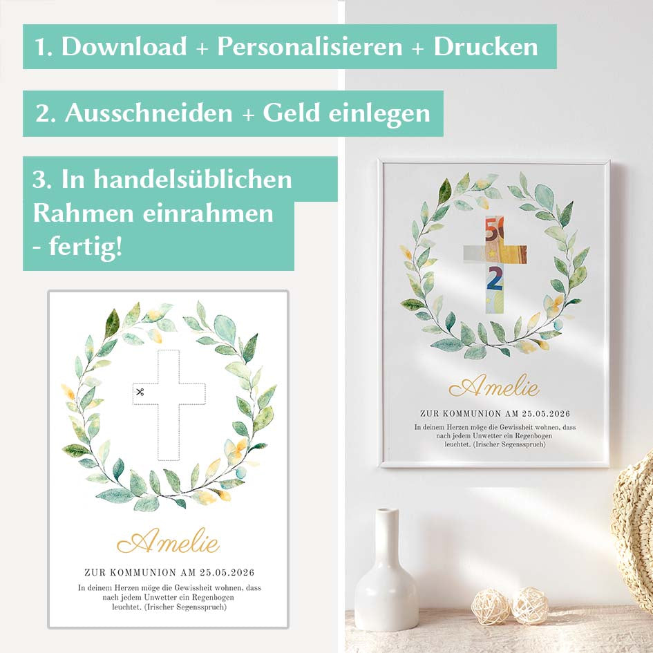 Geldgeschenk zur Kommunion Kreuz