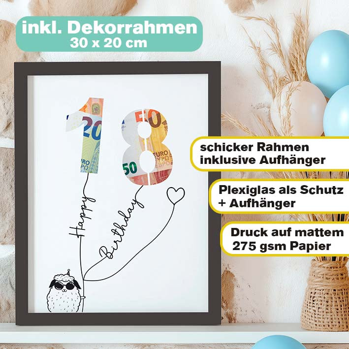 Geldgeschenk zum 18. Geburtstag im Rahmen merchOne