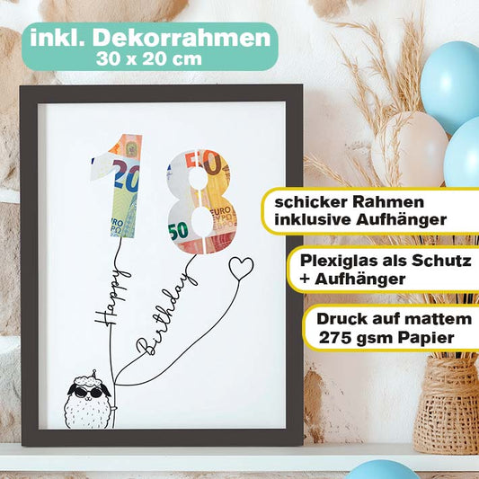 Geldgeschenk zum 18. Geburtstag im Rahmen merchOne