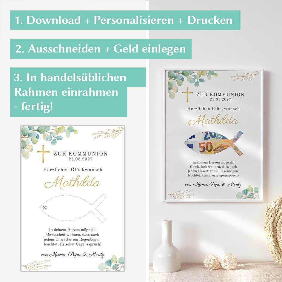 Geldgeschenk zur Kommunion basteln Herzensprojekt Manufaktur