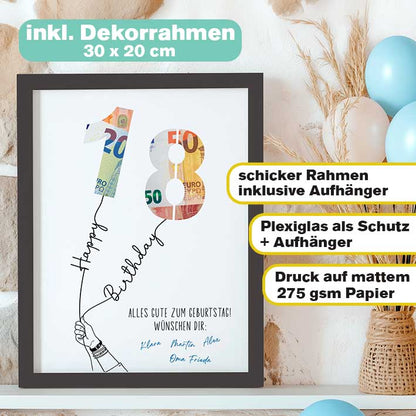Kreatives Geldgeschenk zum 18. Geburtstag im Rahmen merchOne