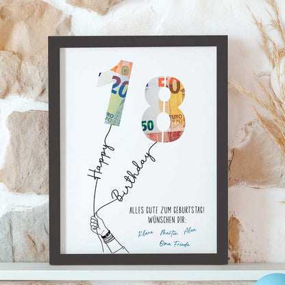 Kreatives Geldgeschenk zum 18. Geburtstag im Rahmen merchOne