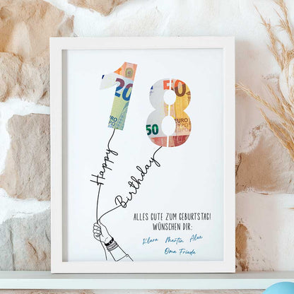 Kreatives Geldgeschenk zum 18. Geburtstag im Rahmen merchOne