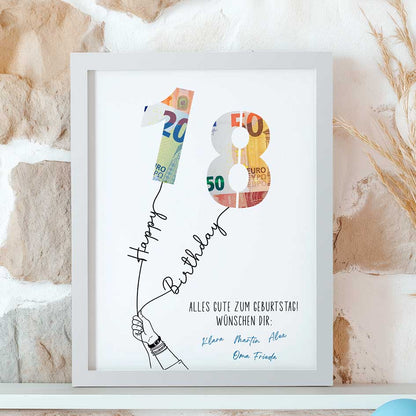 Kreatives Geldgeschenk zum 18. Geburtstag im Rahmen merchOne