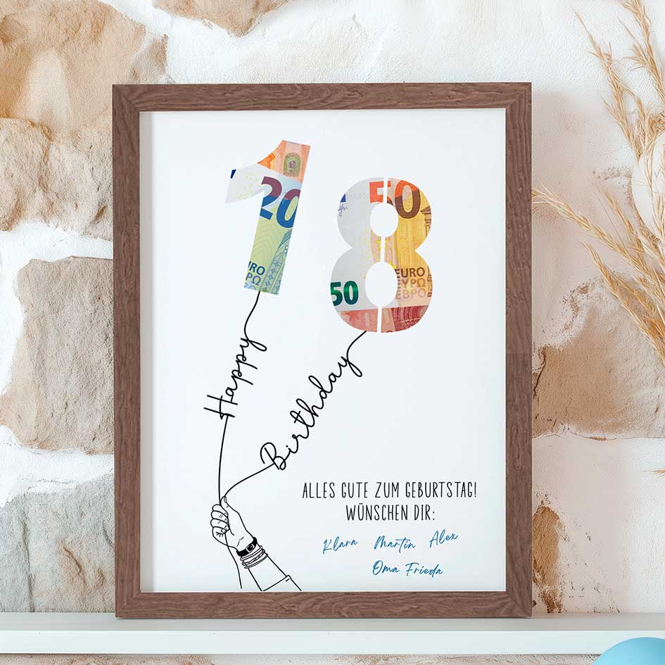 Kreatives Geldgeschenk zum 18. Geburtstag im Rahmen merchOne