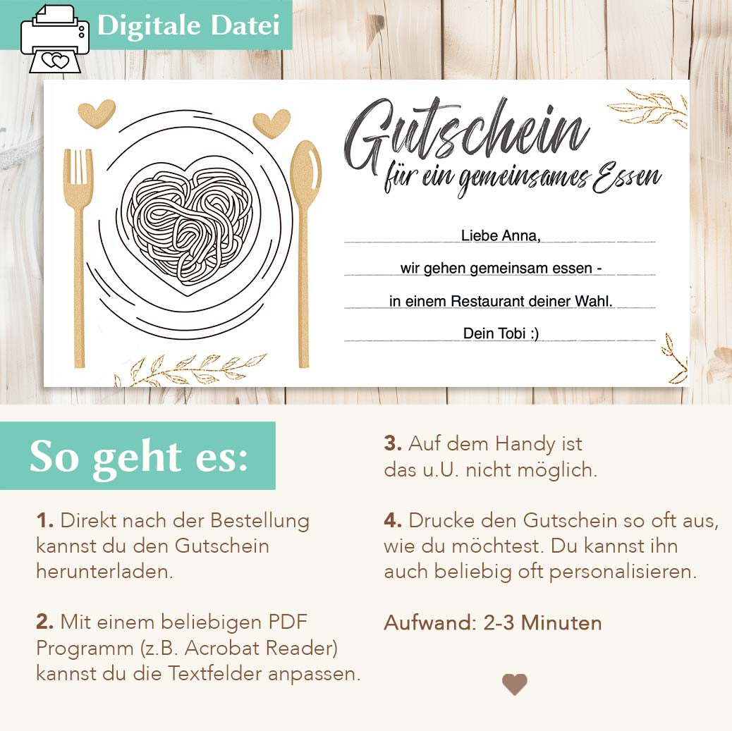 Gutscheinvorlage Essen gehen Herzensprojekt Manufaktur