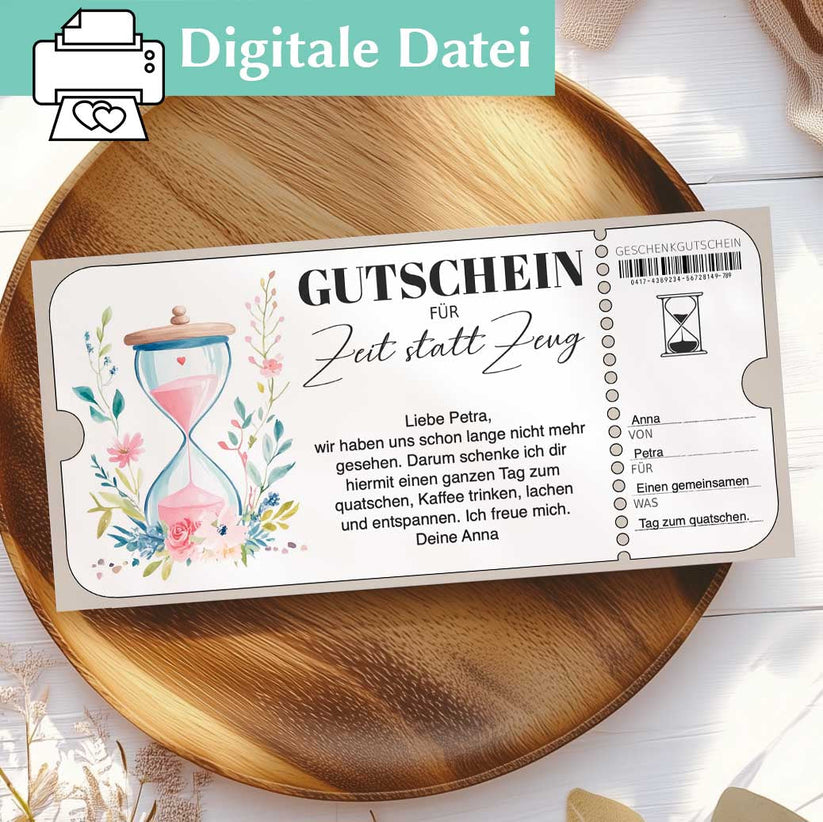 Gutscheinvorlage Zeit statt Zeug