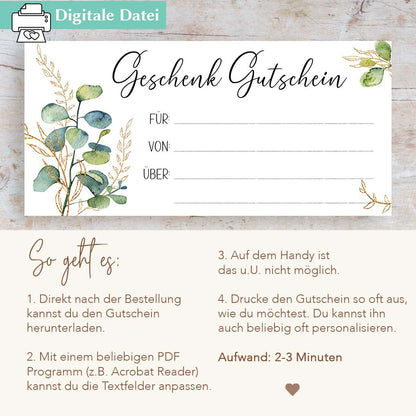 Geschenkgutschein Vorlage Herzensprojekt Manufaktur