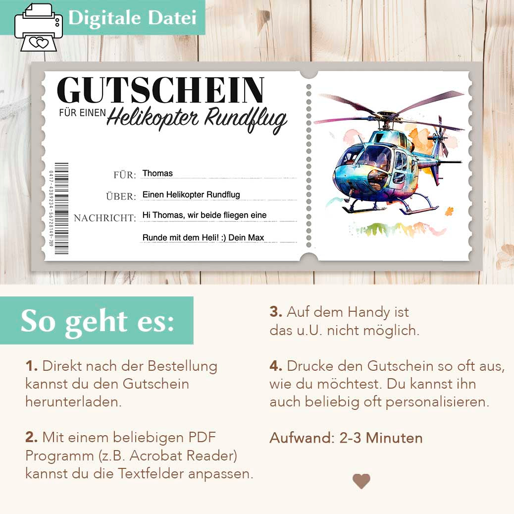 Helikopter Rundflug Gutschein Herzensprojekt Manufaktur