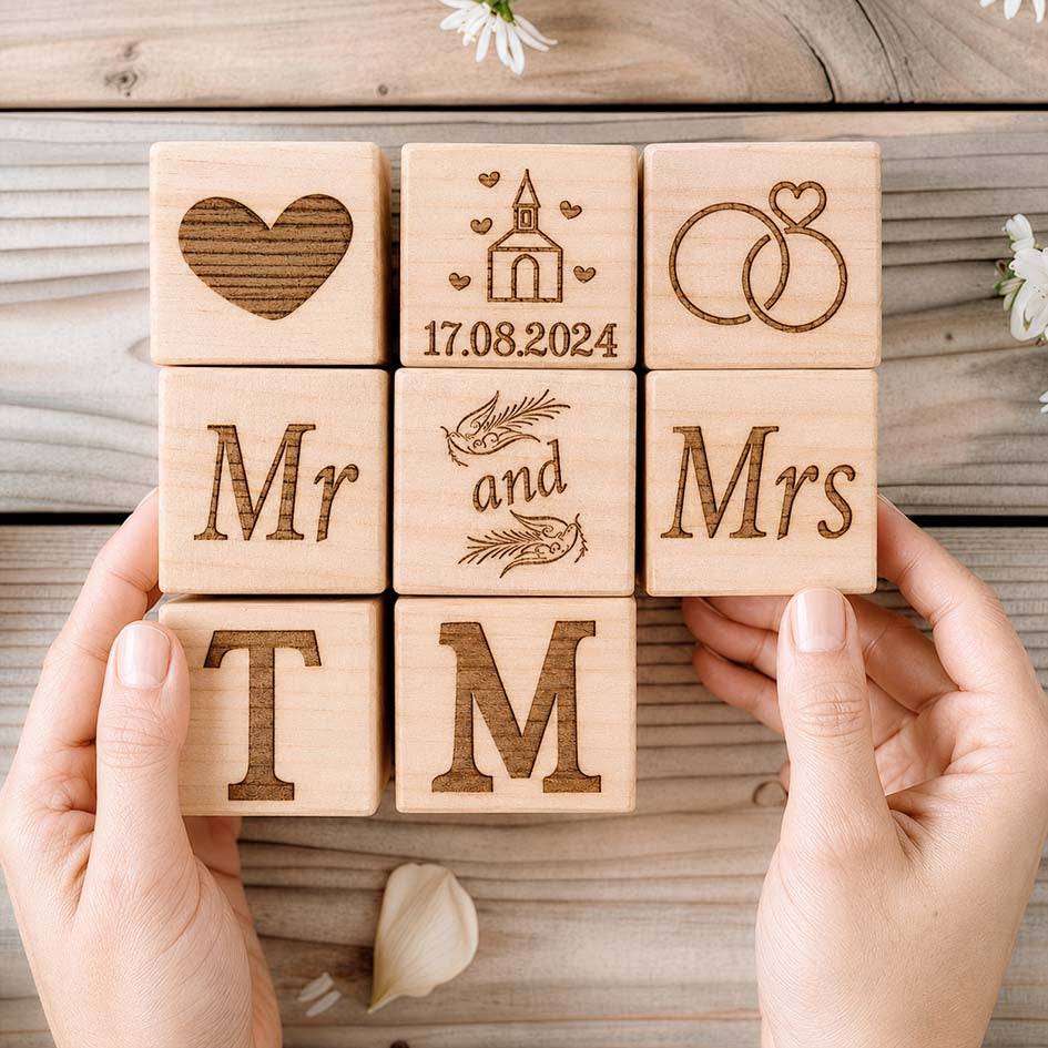 Holzwürfel zur Hochzeit Herzensprojekt Manufaktur