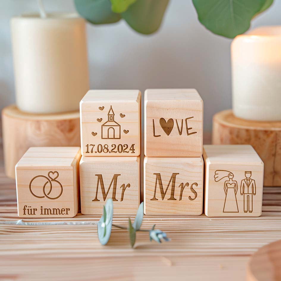 Holzwürfel zur Hochzeit Herzensprojekt Manufaktur