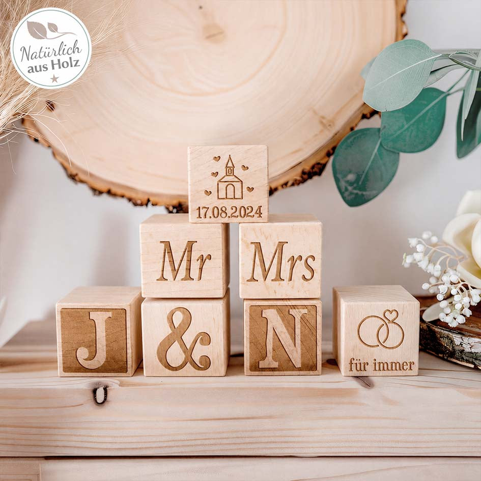 Holzwürfel zur Hochzeit Herzensprojekt Manufaktur