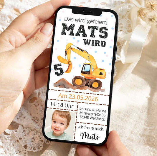 Kindergeburtstag Einladung Bagger Herzensprojekt Manufaktur