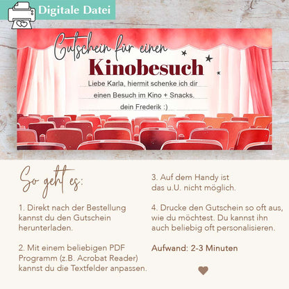 Kinogutschein Vorlage Herzensprojekt Manufaktur