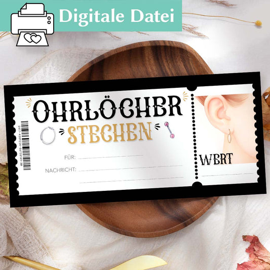 Ohrlöcher stechen Gutscheinvorlage Herzensprojekt Manufaktur