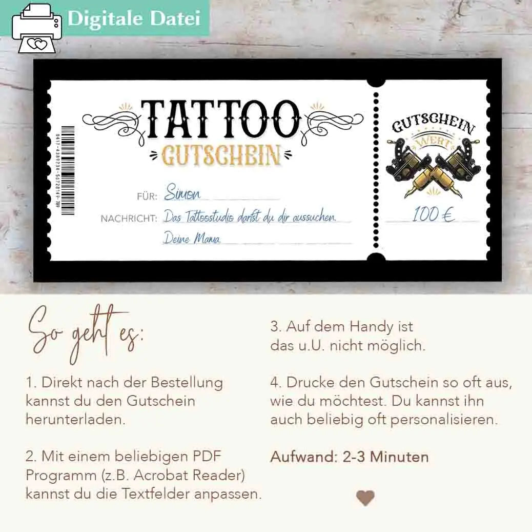 Tattoo Gutscheinvorlage Herzensprojekt Manufaktur